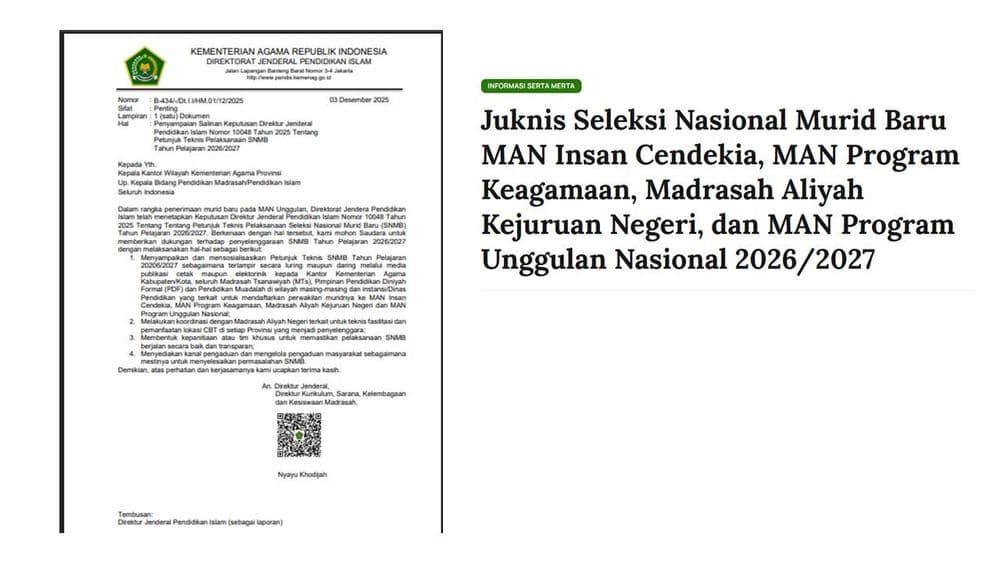 Kemenag Buka Seleksi Nasional Madrasah Unggulan 2026/2027, Ini Jadwal dan Kuotanya